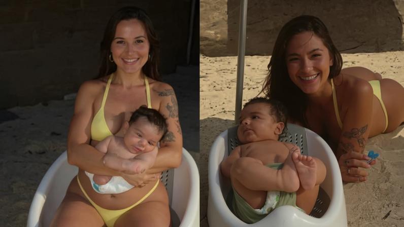 Nathalia Valente, Yuri Meirelles e Thales na praia — Foto: Reprodução/Instagram