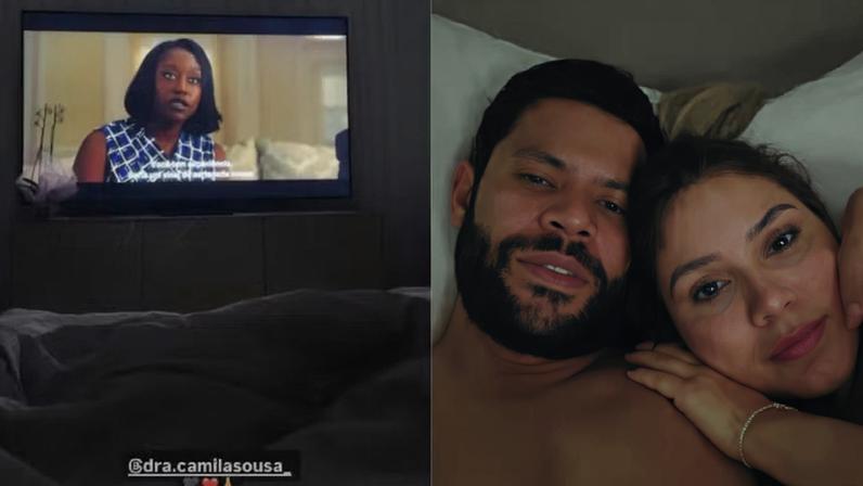 Hulk curte noite de filme agarradinho com a esposa em casa — Foto: Reprodução/Instagram