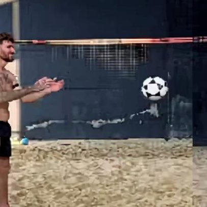 Karoline Lima faz aula de futevôlei com Léo Pereira, do Flamengo; veja vídeo