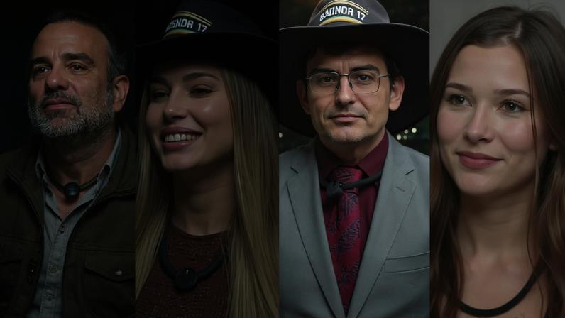 Saory Cardoso, Fabiano Moraes, Duda Wendling e Dudu Camargo estão na final de 'A Fazenda 17' — Foto: Record TV