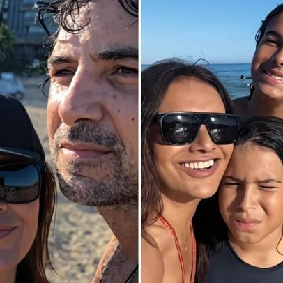 Dira Paes compartilha fotos de dia de praia em família