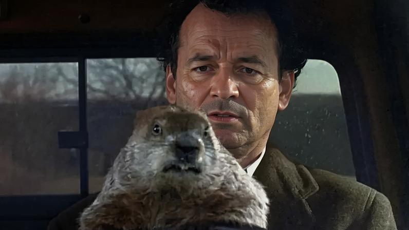 Bill Murray com a marmota Punxsutawney Phil (Foto: Divulgação/Columbia Pictures)
