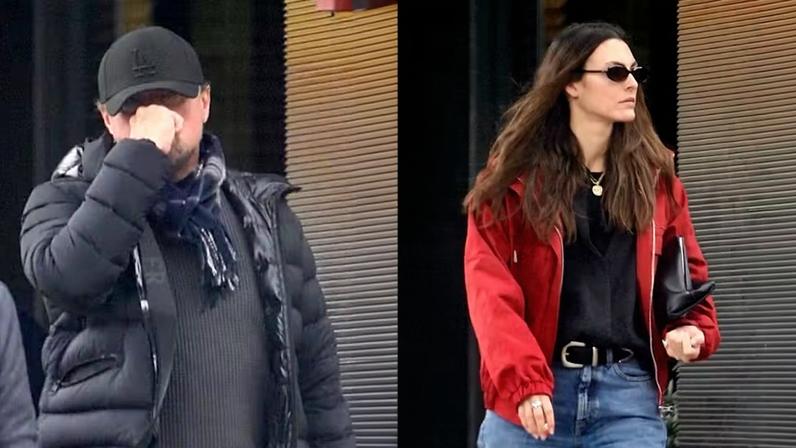 Leonardo DiCaprio se esconde dos paparazzi em passeio com Vittoria Ceretti — Foto: The Grosby Group