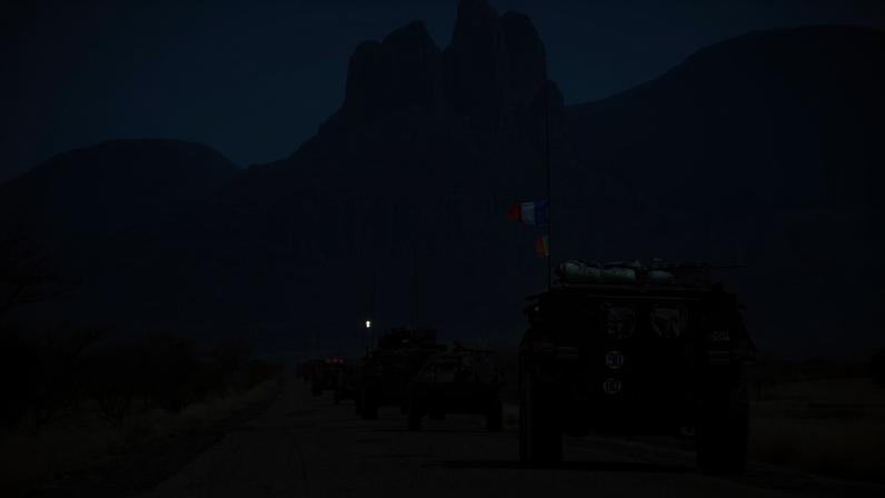 A convoy of French army vehicles heads toward Gao, Mali, on Feb. 7, 2013.
