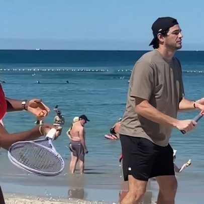 Gauff e Fritz disputam partida de tênis na praia de Cottesloe, Perth