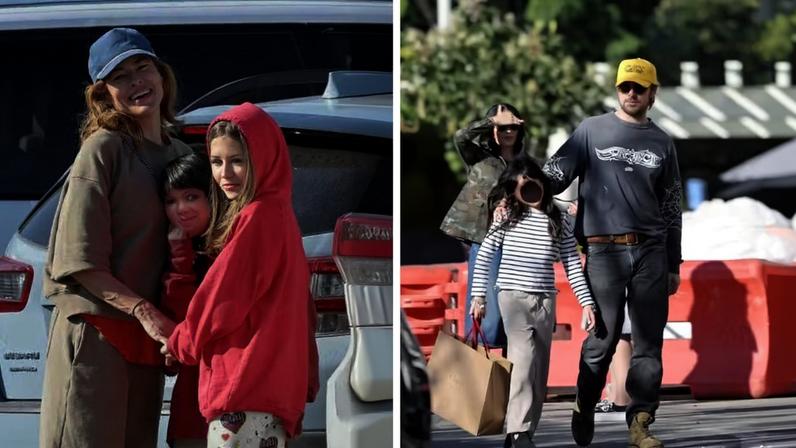 Eva Mendes e Ryan Gosling fazem compras de Natal com as filhas, Esmeralda e Amada — Foto: The Grosby Group