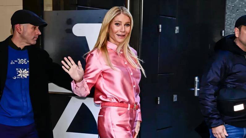 Gwyneth Paltrow wore head-to-toe pink Calvin Klein for “Good Morning America” in NYC on Monday morning. GC Images
