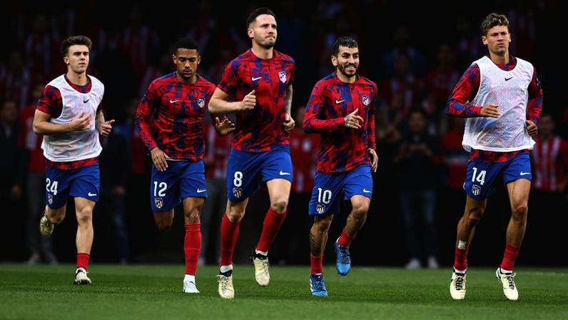 Ángel Correa, Saúl, Samuel Lino, Pablo Barrios e Marcos Llorente durante jogo do Atlético de Madrid em LALIGA, no Estádio Riyadh Air Metropolitano Flor Tan Jun/Getty Images
