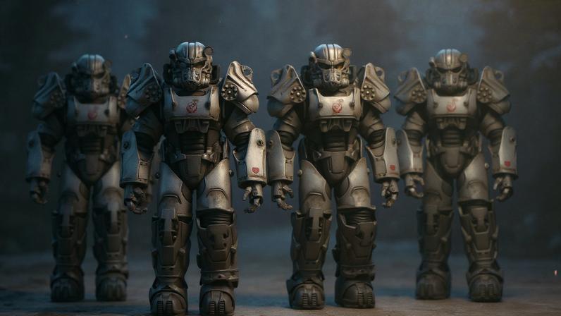 The Brotherhood of Steel walks in the distance.