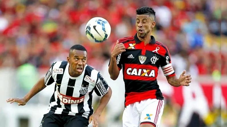 Flamengo x Santos - Léo Moura e Robinho (Foto: Wagner Meier/ LANCE!Press)