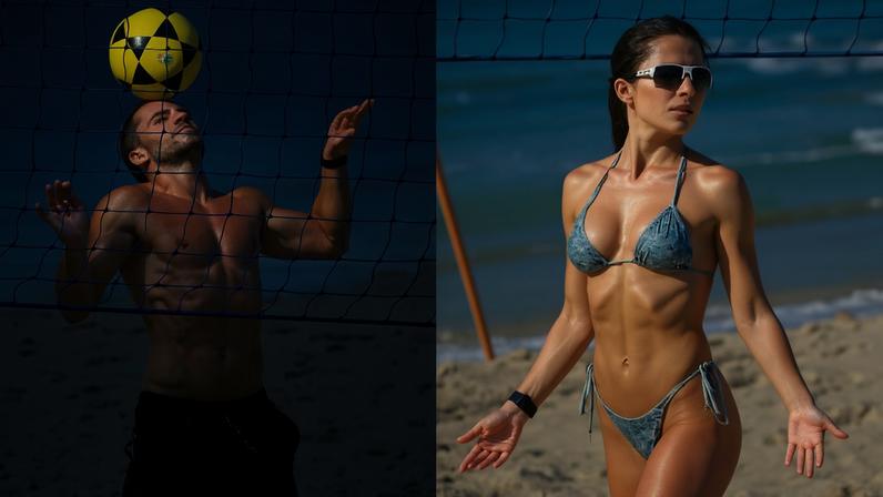 Jade Picon e André Lamoglia jogam futevôlei em praia no Rio — Foto: Fabrício Pioyani /Agnews