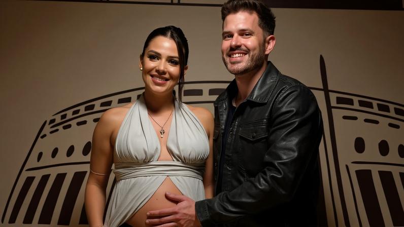 Gravidíssima, Key Alves prestigia o namorado, Bruno Rosa, em show