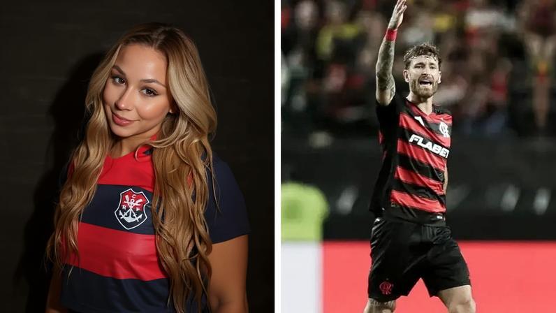 Flávia Saraiva e Léo Pereira (Foto: Gilvan de Souza/Flamengo / Reprodução/Instagram)