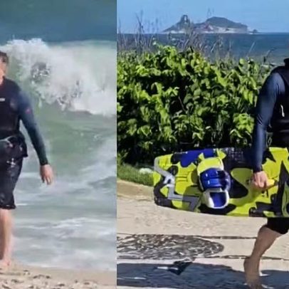 Luciano Huck surfa na Barra da Tijuca durante folga do Domingão