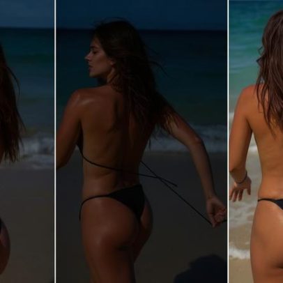 Mariana Goldfarb tira parte do biquíni para tomar banho de mar; vídeo