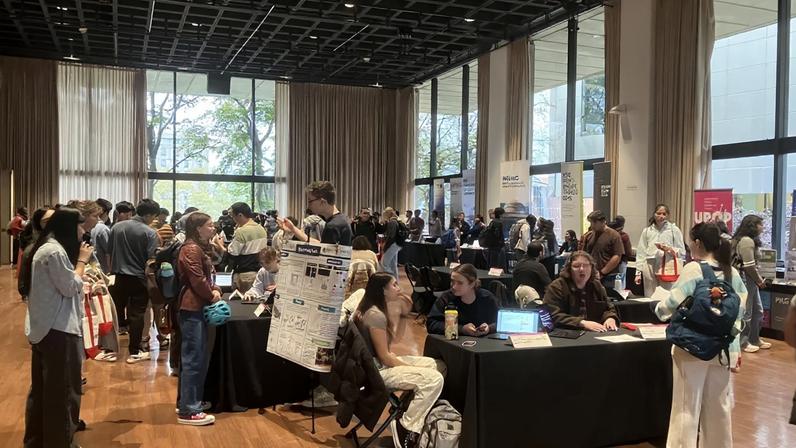 MIT's inaugural UROP mixer at the Stratton Student Center drew more than 600 undergrads. The event gave students the chance to explore internships and undergraduate research opportunities all in one place, with approximately 150 researchers available to discuss the projects and answer questions in real time.