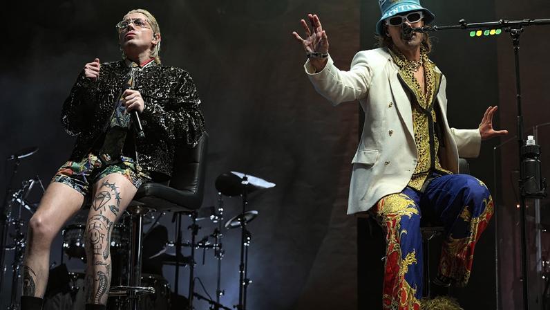 Paco Amoroso and Ca7riel perform Camp Flog Gnaw at Dodger Stadium on Nov. 22, 2025 in Los Angeles