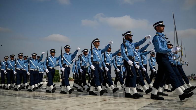 Pakistani Air Force cadets march at the mausoleum of founding father Muhammad Ali Jinnah to mark Defense Day in Karachi, Pakistan, on Sept. 6.