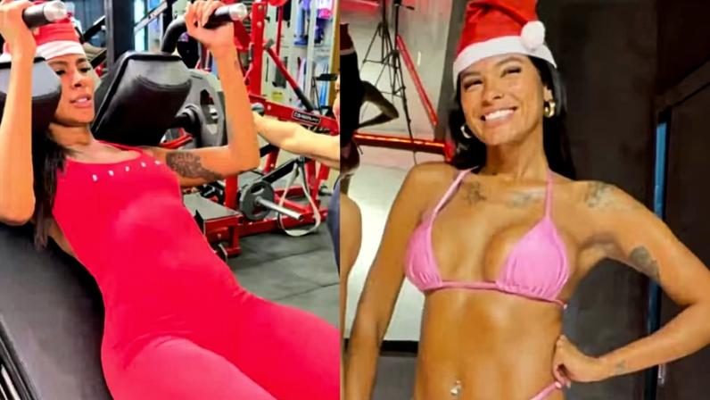 Pocah treina de Mamãe Noel no Natal e mostra resultado de biquíni