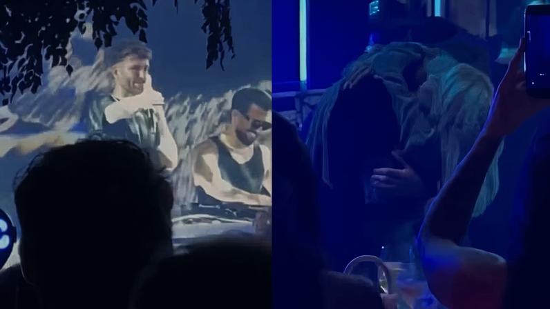 Léo Pereira declara para Karoline Lima e beija ex na festa do Flamengo