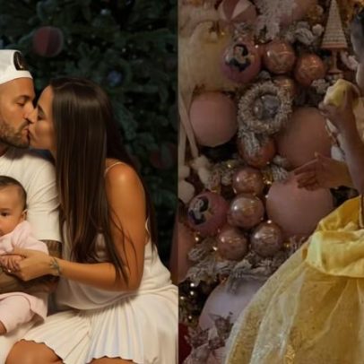 Bruna Biancardi mostra Mavie vestida de princesa ao lado da árvore de Natal