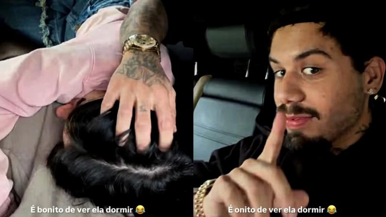 Ana Castela ganha cafuné de Zé Felipe enquanto dorme no colo do cantor — Foto: Reprodução/ Instagram