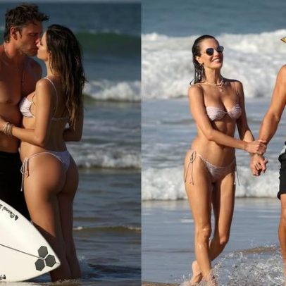 Alessandra Ambrósio é flagrada trocando beijos com Buck Palmer em Noronha