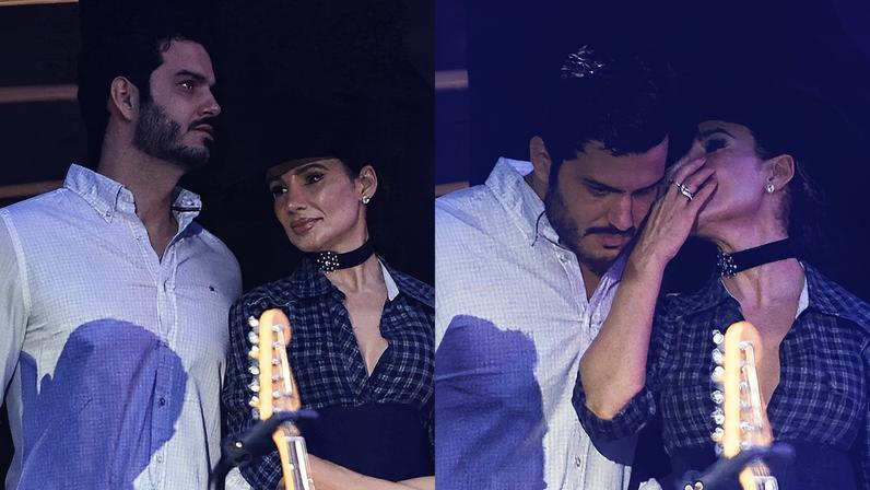 Novo affair? Paula Fernandes assiste show de Simone Mendes agarradinha em moreno misterioso — Foto: BrazilNews