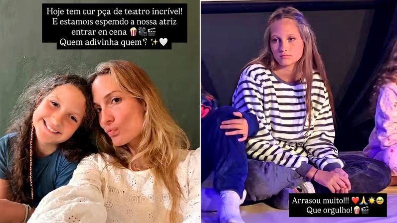 Schynaider Moura e a filha caçula, Gioe-Marie, assistem à estreia de Elle-Marie em peça — Foto: Reprodução/Instagram