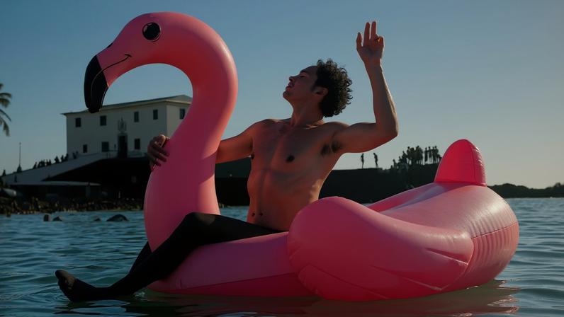 Silvero Pereira se diverte com boia de flamingo em praia de Salvador — Foto: Reprodução/Instagram