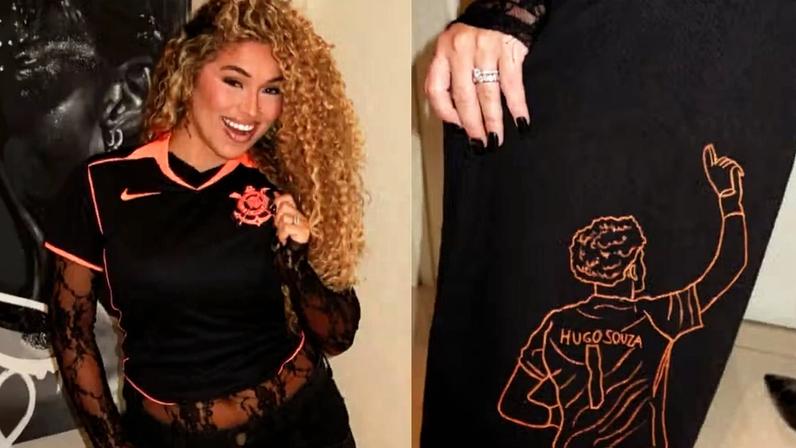 Noiva de Hugo Souza, do Corinthians, aposta em look personalizado para a final da Copa do Brasil — Foto: Reprodução/Instagram