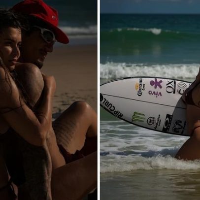 Isabella Arantes aparece de biquíni com Gabriel Medina em dia de surfe