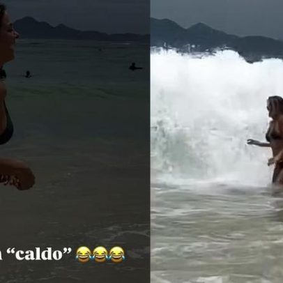 Ticiane Pinheiro leva banho de mar durante Réveillon no Rio