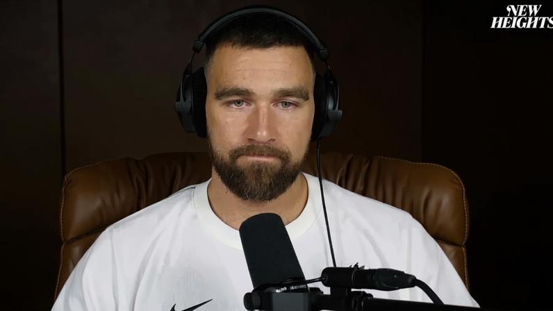 Travis Kelce made an emotional statement after his NFL team’s playoff eliminations on “New Heights” Wednesday. New Heights Podcast/YouTube