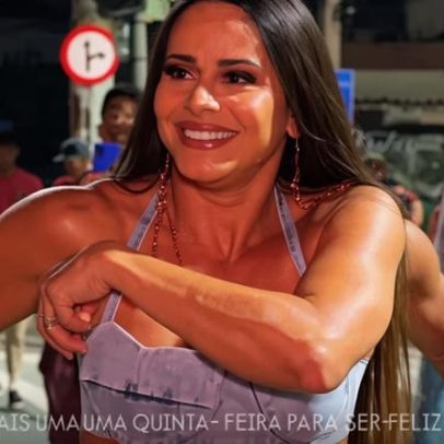 Viviane Araujo faz ensaio de rua e exibe tanquinho