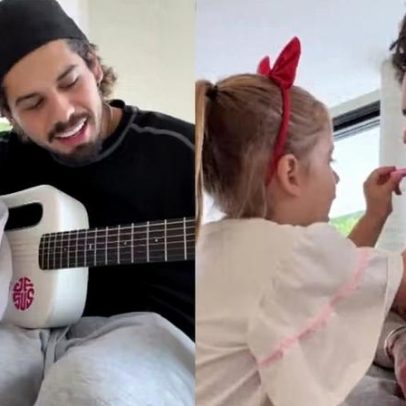 Zé Felipe canta com Maria Alice em Goiânia, maquiado por Maria Flor