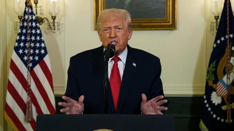 Donald Trump, presidente dos EUA, em pronunciamento à nação. Foto: Doug MILLS / POOL / AFP