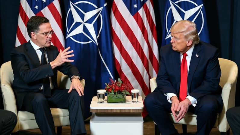 O secretário-geral da Otan, Mark Rutte, e o presidente dos EUA, Donald Trump. Foto: Mandel Ngan/AFP