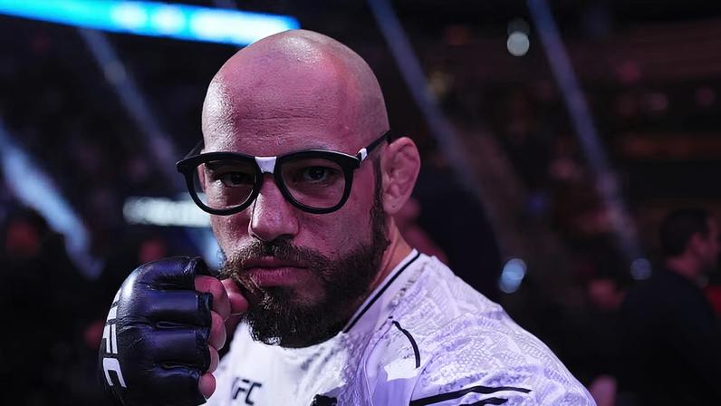 Jean Silva of Brazil reacts after his victory in a featherweight fight during the UFC 303 event at T-Mobile Arena on June 29, 2024 in Las Vegas, Nevada. (Photo by Chris Unger/Zuffa LLC)