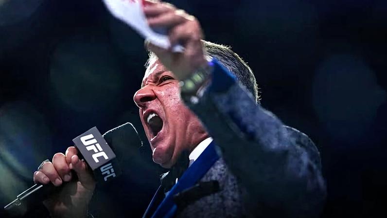 Bruce Buffer announces a round iduring the UFC 322 event at Madison Square Garden