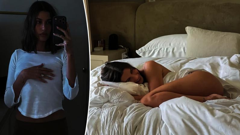 Hailey Bieber wrapped herself in nothing but bed sheets in a racy new photo shoot.