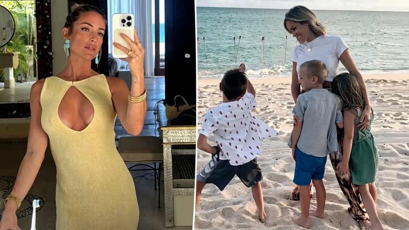 Kristin Cavallari smiling with her three children on a beach.