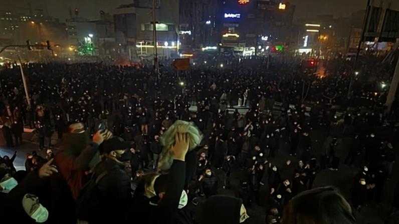 Iranian protesters demonstrate in Tehran on 10 January.