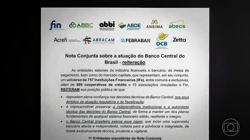 Caso Master: quase 1500 instituições financeiras divulgam carta em defesa do Banco Central