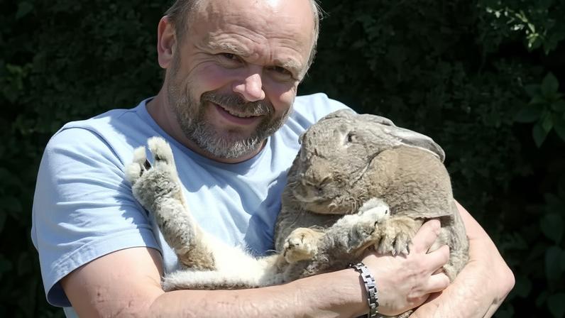 ‘It was dear old Dory who sensed danger’ … Simon Steggall with his giant rabbit.