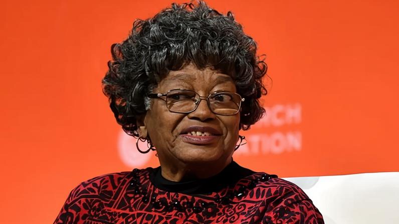 Claudette Colvin speaks on stage during the Embrace Ambition summit by the Tory Burch Foundation at Jazz at Lincoln Center in New York City, on 5 March 2020.