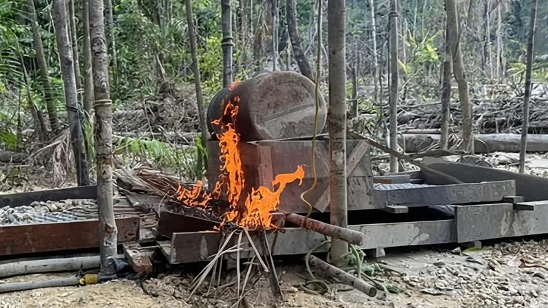 An illegal gold mining site in the Upper Takutu-Upper Essequibo region of Guyana.