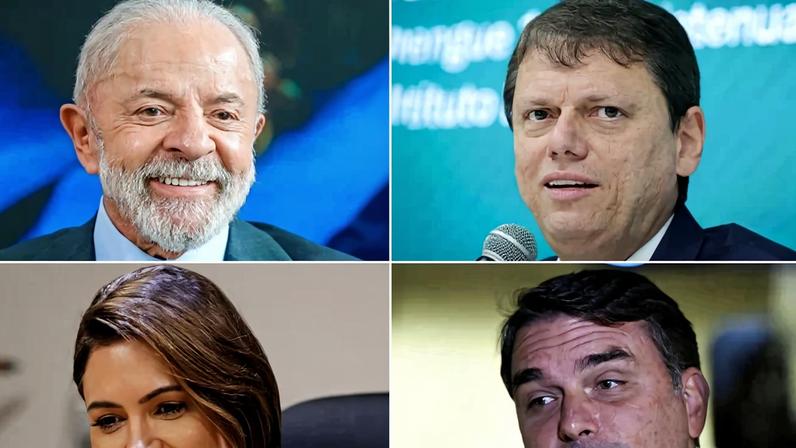 Lula e os bolsonaristas Tarcísio, Michelle e Flávio – Fotos: Ricardo Stuckert / PR; Pablo Jacob /Governo do Estado de SP; Beto Barata/ PL; e Edilson Rodrigues/Agência Senado