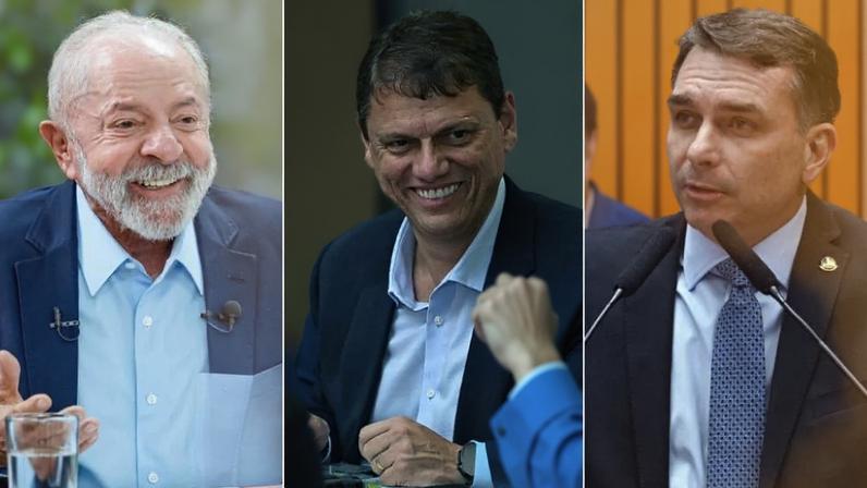 Lula, Tarcísio e Flávio Bolsonaro. Fotos: Ricardo Stuckert / PR; Bruno de Lima / Governo de São Paulo; e Carlos Moura/Agência Senado