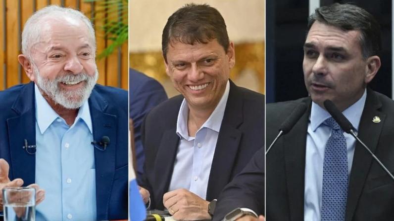 Lula, Tarcísio e Flávio Bolsonaro. Fotos: Ricardo Stuckert / PR; Bruno de Lima / Governo de São Paulo; e Carlos Moura/Agência Senado